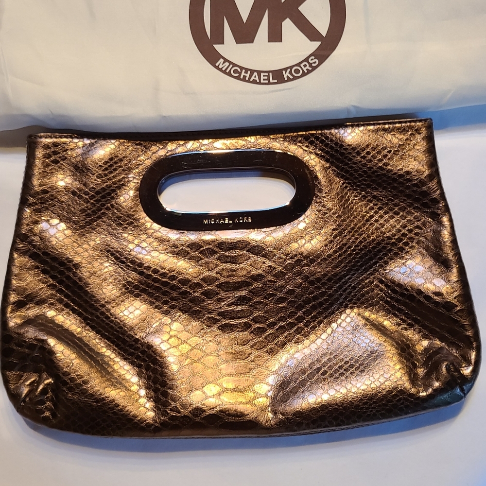 EUC Michael Kors Bronze Embossed Leather Clutch